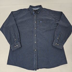 Ariat Pro Series Men's Navy and White Plaid Button Down Shirt XL